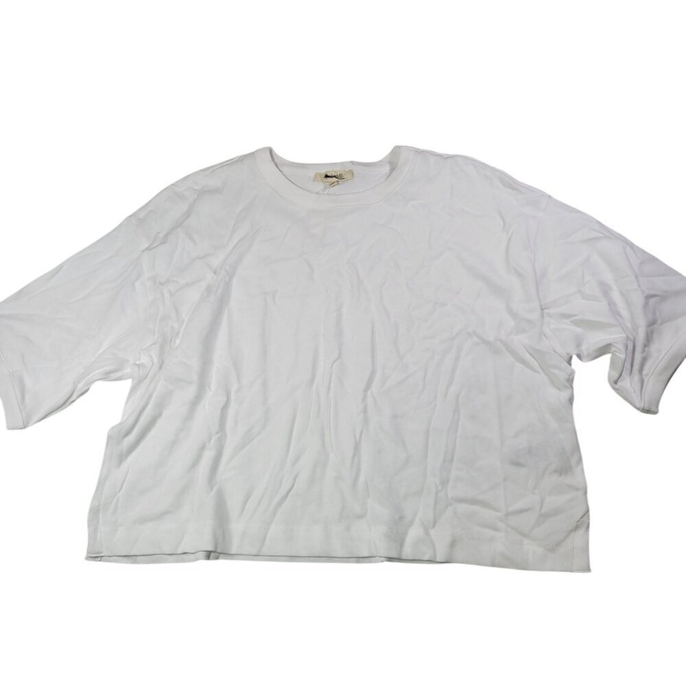 Madewell Women White Ester Side Slit Oversized Cotton T-Shirt Size Small